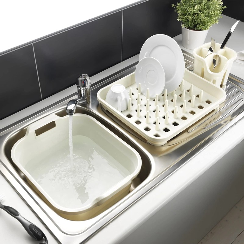 Addis 517940 Cutlery Utensil Drainer Caddy with 4 Compartments, Linen