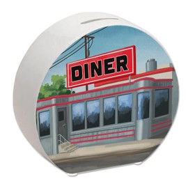 speecheese American Diner Restaurant Ceramic Money Box, Red/White, 13 cm x 14 cm x 5 cm, for America Fans and USA Interested, Unisex, All Ages