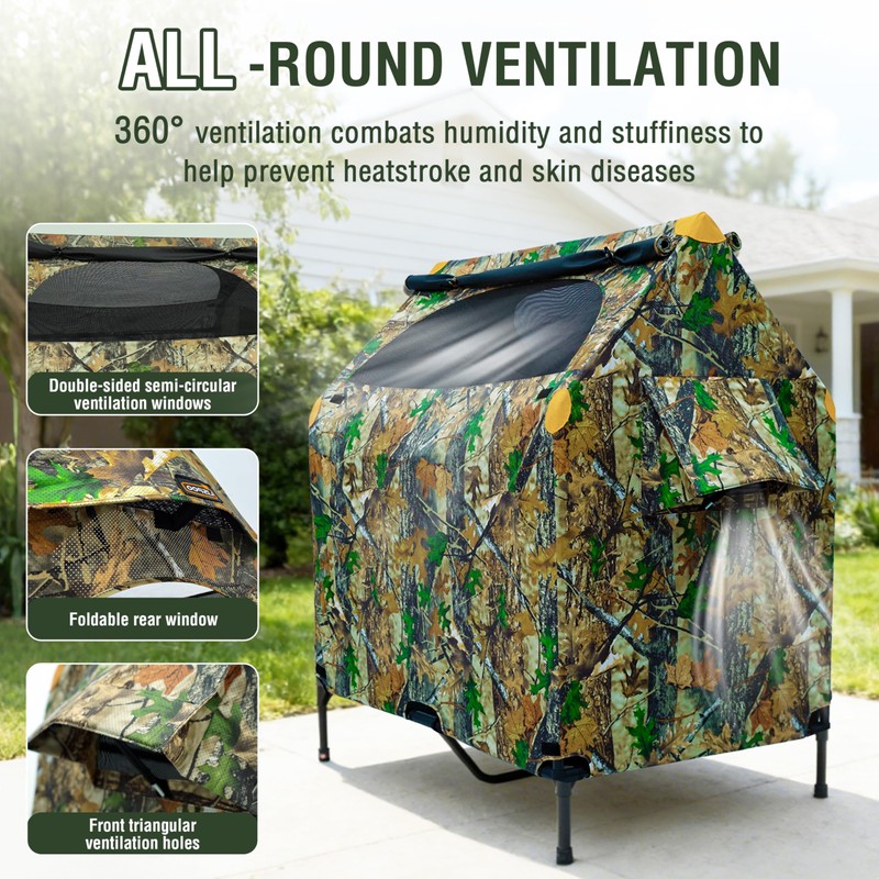 Privacy Outdoor Dog House & Elevated Bed 2-in-1, UPF50+ Sun