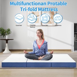 Folding Mattress Twin,6 inch Memory Foam Tri Fold Mattress,Portable Mattress with Washable Cover, Guest Bed Portable Foldable Mattress Topper for Camping, Road Trip(38"×75"×6")