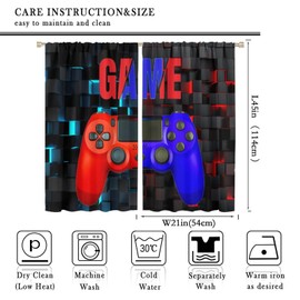 XBDDZSW Kids Teen Boys Gamer Gaming Curtains Gamepad Decor Window Treatments Modern Electronic Game Red and Blue Background Decor Curtains W42 * L45 Inch