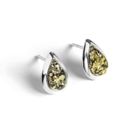 Green Amber Sterling Silver Stud Earrings Natural Amber Women Green Earrings Boho Jewelry Bohemian Earrings Bridesmaid Jewelry Gift, Silver, Amber