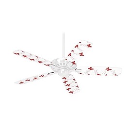 Pastel Butterflies Red on White - Ceiling Fan Skin Kit fits most 42 inch fans (FAN and BLADES SOLD SEPARATELY)