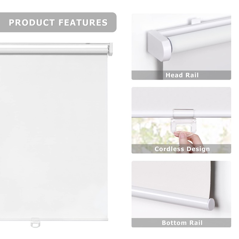 LazBlinds No Tools No Drill Cordless Roller Shades, 100% Blackout