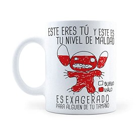LISE GRAPHIX | Taza Nivel de Maldad | Taza de Cerámica | 11 Onzas | 325 mL | Un Detalle Original para Todo Momento | Ideal Para Casa u Oficina