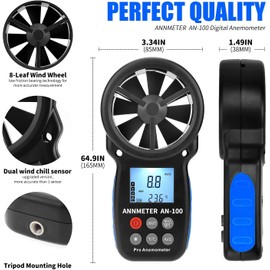 AIOMEST AI-100 Digital Anemometer, Wind Gauge, Hand Held, Wind Gauge, CFM Wind Speed Meter for Wind Speed, Temperature, Wind Chill Tester, HVAC