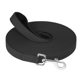 XiaZ Waterproof Dog Leash, PVC Long Dog Leash 15M/50FT with Swivel Hook and Comfortable Padded Handle，Dog Long Line Training Leash for Walking, Playing and Swimming, for Medium Large Dogs, Black