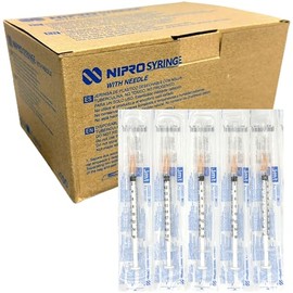 Jeringas NIPRO para Tuberculina 1 mL con Aguja 25G x 16mm | Esterilizadas, Uso Médico, Blíster Individual | Caja con 100 Piezas