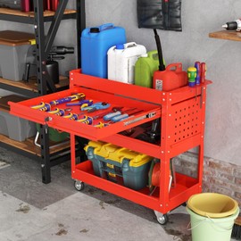 3 Tier Rolling Tool Cart On Wheels, Heavy-Duty Utility cart Service Cart with Locked Drawers for Garage, Warehouse, Repair Shop, Workshop