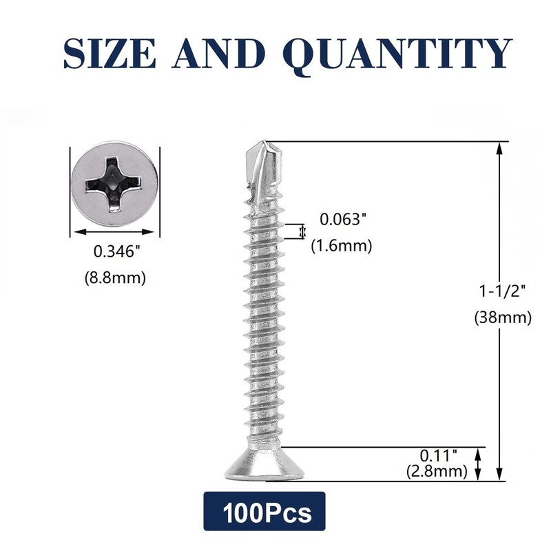 #10 x 1-1/2" Sheet Metal Screws 100Pcs 410 Stainless Steel
