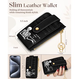 Miss Adola Cute Card Wallet Women - Small Wallets with Keychain Skull RFID Credit Cardholder Aesthetic Fashion Design Coin Purse for Female Ladies Teen Girls