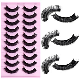 LuckForever 10 Pairs False Eyelashes Russian Strips Eye Lashes Wispy False Lash Fluffy Eyelash Extension Natural Look D Curly Fake Eyelashes Reusable Volume Eye Lash for Women Girls