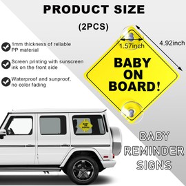 Wevdn 2PCS Baby On Board Sticker for Car Window, 5''×5'' Removable Baby Safety Warning Sign with Suction Cup, Reusable Baby On Board Decal Sticker for Families with Children