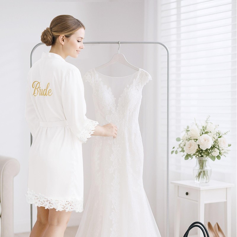 Hazms 3 Pcs Bride Robe for Wedding Day Set with
