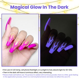 YTD Likomey Glow in the Dark Gel Nail Polish,15ml Hot Pink Color Purple Luminous Glow Effect UV Gel,Fluorescent Manicure Pinkish Purple Salon Home DIY UV Manicure Nail Art Varnish,YG380