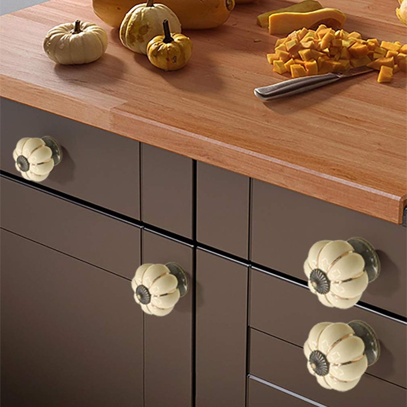 ESreake Yusheng 5 Pack Yellow Vintage Ceramic Pumpkin Cabinet Knobs