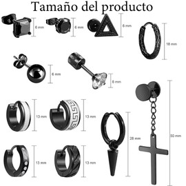 YIUTERA 12 Pares Aretes para Hombre, Pendientes Unisex de Acero Inoxidable, Estilos de Aretes de Cruz, Aretes Hombre Mujer para Cualquier Peinado y Vestimenta (Negro)