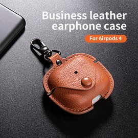 KUSINHOKA Case Compatible with Airpods 4 2024, Leather Protective Case with Keyring, Supports Wireless Charging, Shockproof, Full Protective Case for Airpods 4 Generation, Brown