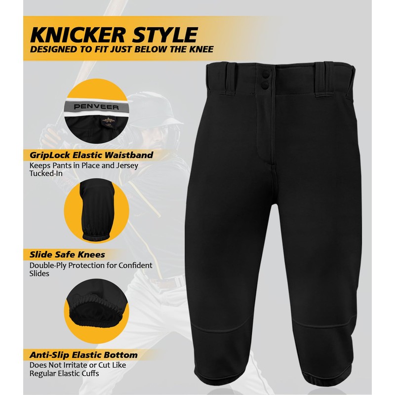Penveer Knicker Style Adult & Youth Baseball Pants with Durable