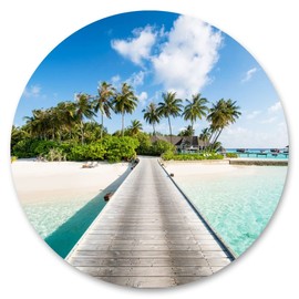 Muralo Sticker BRÜCKE Strand Palmen Meer Pflanzen Wolken Natur Landschaft 3D Wanddeko Aufkleber für Wohnzimmer Büro Flur Gästezimmer Br. 100cm x Hö. 100cm