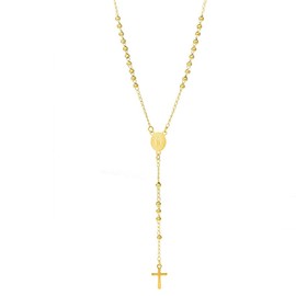NORLSO Gold Virgin Mary Rosary Necklace for Women Men Rosary Bead Necklace Catholic Cross Pendant Necklaces Religious Jewelry Gifts (Gold)
