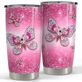 SANDJEST Butterfly Tumbler Jewelry Style 20oz Tumblers with Lid Gift for Women Girl Daughter Sister Mom Christmas Birthday Presents