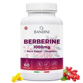 BANDINI Bandini? Berberine 1000mg Pure high Dosage | Pure Berberin HCl from Berberis Aristata 97% + Chromium and Black Pepper | Maximum Absorption | Digestive, Liver, intestinal Function | 60 Vegan Capsules