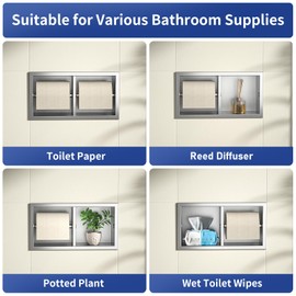 Bernkot Dual Roll Toilet Paper Holder, Recessed Toilet Tissue Holder for Bathroom Remodeling, 304 Stainless Steel Horizontal Toilet Paper Niche (Brushed)