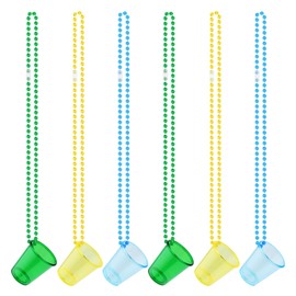 Bekecidi 6 Pieces Shot Glasses with Necklaces, Mini Plastic Hen Party Cups with Necklace on Beads, Reusable, Cute Hen Party Cups