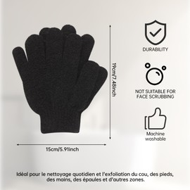 3 Pair Shower Gloves Exfoliating, Deep Clean Body Exfoliator Scrub, Dead Skin Remover Shower Body Scrub Gloves for Shower, Spa, Massage and Dead Skin Cell Remover Loofah - Black