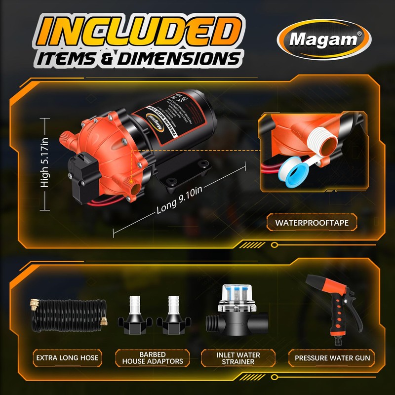 12V Washdown Pump Kit with 7.5 GPM & 80 PSI,RV