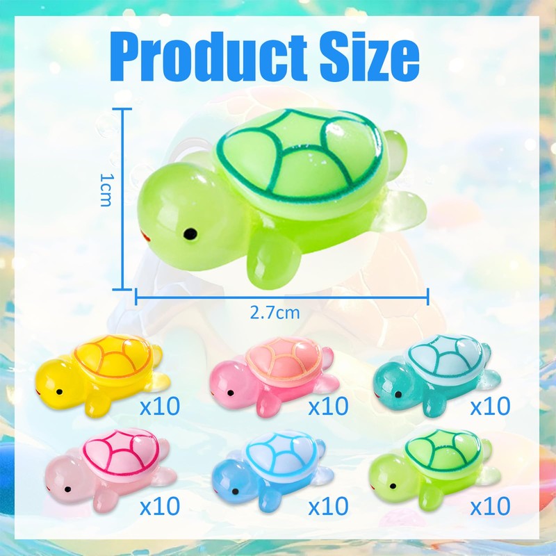 Zamety Pack of 60 Mini Luminous Turtle Resin, Small Turtles