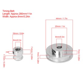 20 Teeth 60 Teeth Aluminum Timing Belt Pulley Set with 280mm Length and 6mm Wide Timing Belt for 3D Printer CNC Lathe Hob Machine (8mm/0.31" Bore)