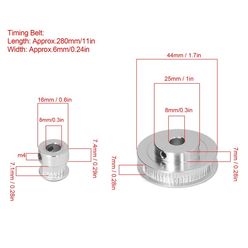 20 Teeth 60 Teeth Aluminum Timing Belt Pulley Set with