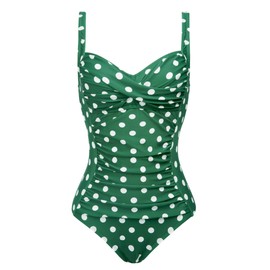 Womens Push Up Tummy Control One Piece Swimsuit/Bathing Suit(Green Polka Dot,Size 12)