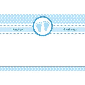 30 Blank Thank You Cards Blue Polka Dots Baby Boy Shower + 30 White Envelopes
