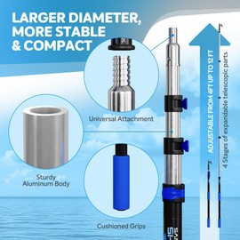 SandShark 4 Stage Heavy Duty 4-12ft Telescoping Boat Hook - Anodized Aluminum Dock Pole , Sturdy Extension Pole with Foam Grips - Boat Accessories, Fishing Accessories, Pontoon Boat Accessories.
