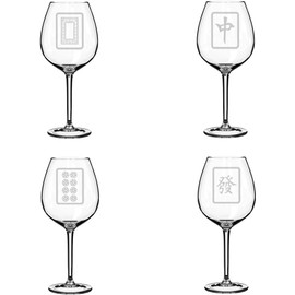 MIP Set of 4 Wine Glass Gift Goblet Mahjong Tiles Collection (20 oz Jumbo)