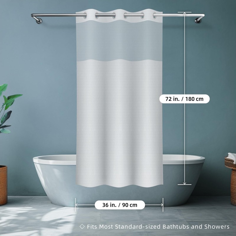 Curoayood no Hook Waffle White Shower Curtain,Mesh Window Top with