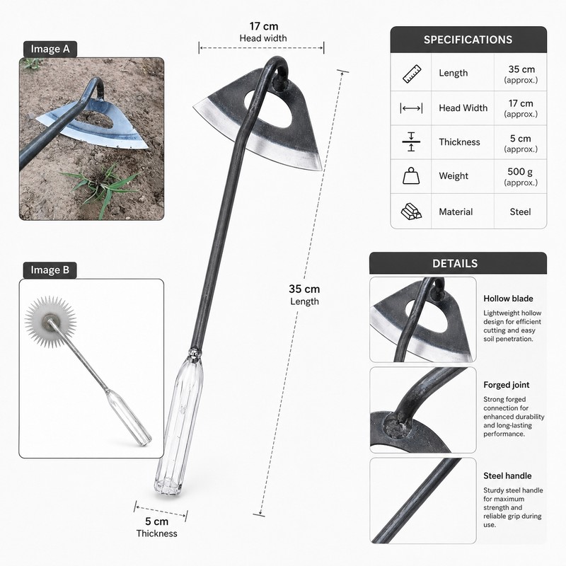 Handheld Hollow Hoe for Weeding & Digging – Steel Garden