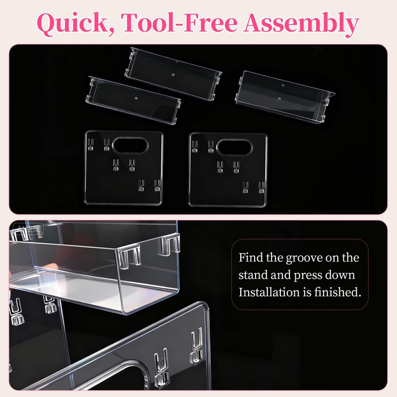 BQAN 3-Tier Clear Acrylic Nail Polish Organizer Rack with Built-in