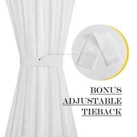 NICETOWN Front Sheer Door Sheer Curtain, Privacy Semitransparent Voile French Door Curtain with Top and Bottom Rod Pocket, Tieback Included, W52 inches x L40 inches, 1 Panel, White