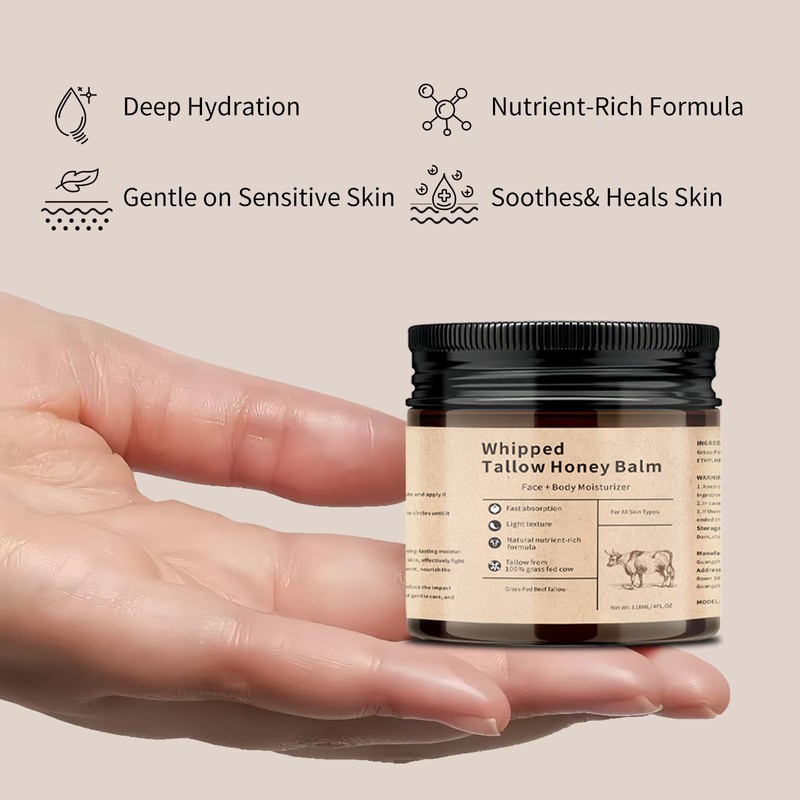 2PCS Beef Tallow Moisturiser,Beef Tallow and Honey Balm for Skin