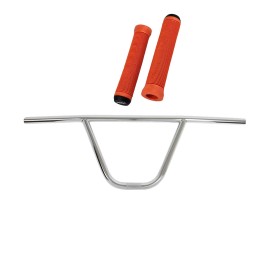 OG Lowrider Handlebar CW Steel Chrome & BMX Flangeless Orange Grips