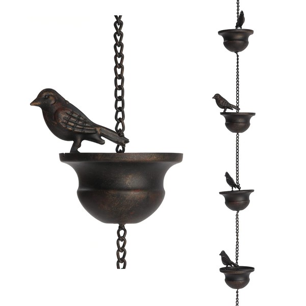 Jemeni 8.5 Feet Mobile Birds Rain Chain for Gutters with Attached Hanger, Dark Bronze……