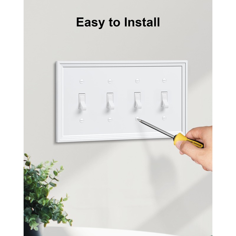 TREEWELL 2-Pack Quad Toggle Light Switch Cover Plate, White Decorative