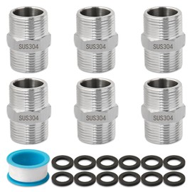 Josaton 6 Pcs Hex Nipple Fitting 3/4" Male to 3/4" Male Thread Stainless Steel 304 Hex Nipple Connector for Pipe Connecting Conversion