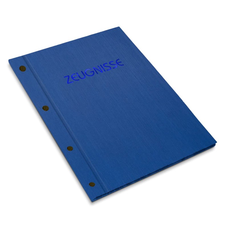 Certificate Folder in Blue Linen Look with Embossed Print in