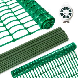 Safety Fence Plastic Mesh Fencing Roll,1 Roll with 25 Steel Stakes, Temporary Reusable Netting for Pool Fence, Garden, Construction