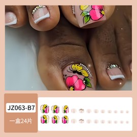 Press on Toenails White French Tip Fake Toe Nails Cute Butterfly & Flower Stick on Toe Nails Bling Rhinestone Glue on Toe Nails Short Square False Toe Nails Glitter Acrylic Toenails for Women 24Pcs